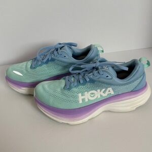 Hoka Bondi 8 Women Light Blue Mint Purple Running Shoes Sneakers Size 8B
